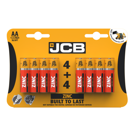 JCB AA Zinc 1.5v Batteries Pack of 4+4